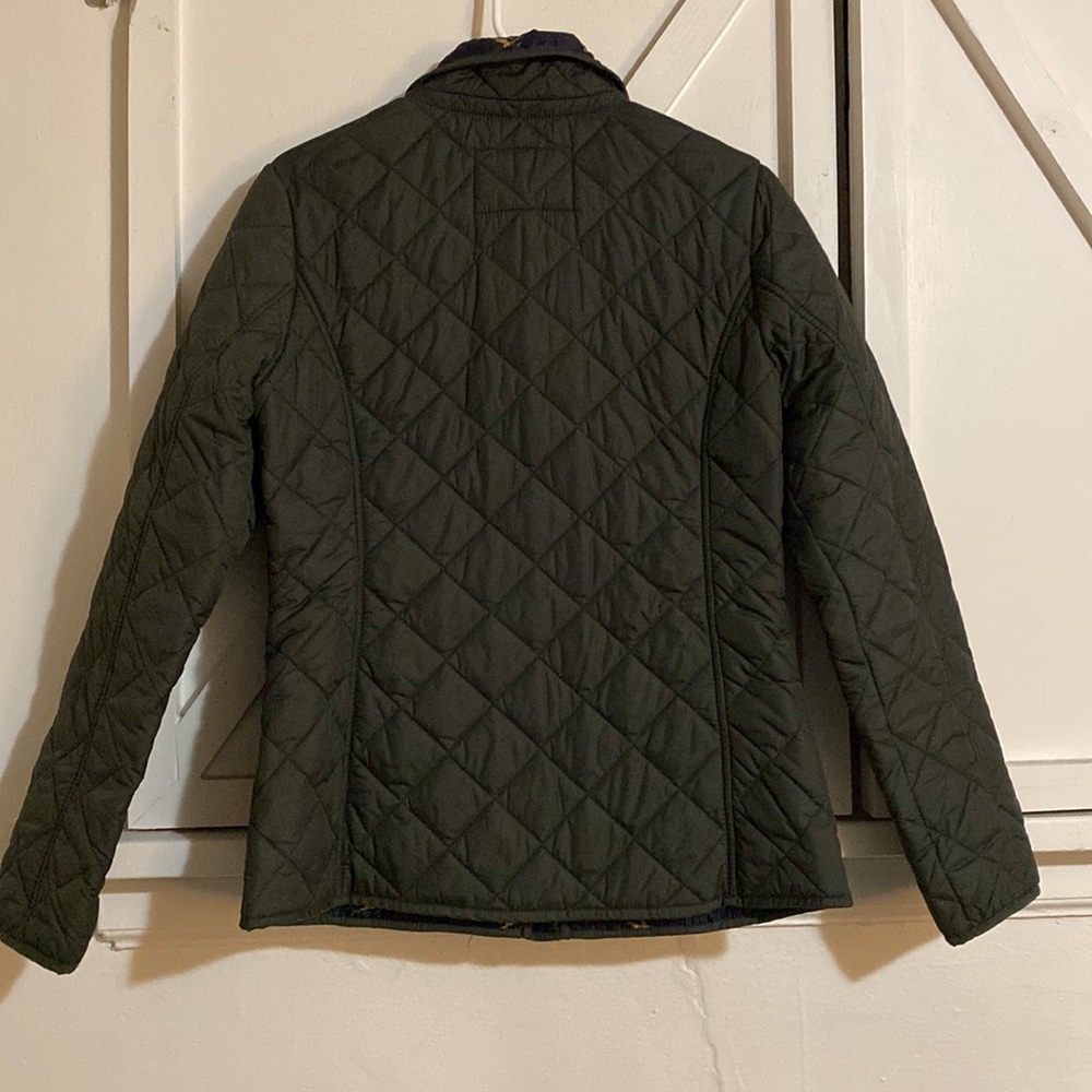 Joules Quilted Dark Green Jacket with Navy Trim - Picture 3 of 6